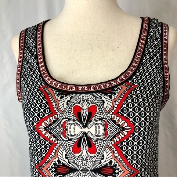 Max Studio sleeveless shift dress keyhole back graphic black white red S - Picture 2 of 10
